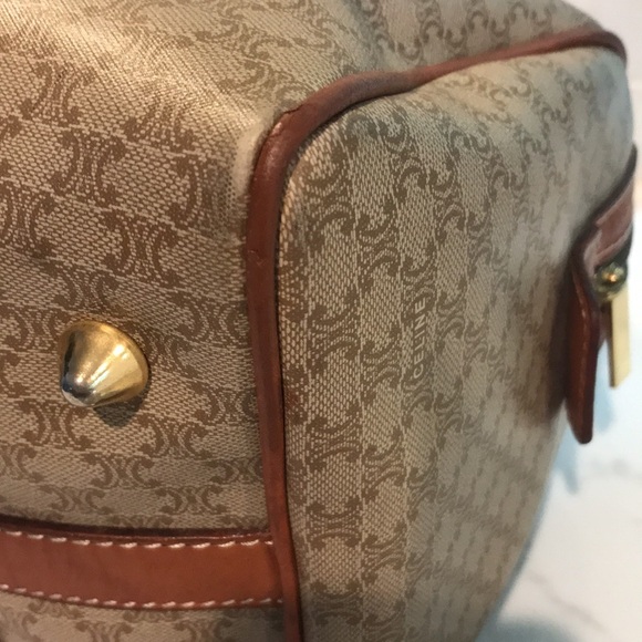 Celine Tan and Brown Satchel with Patterned Scarf - Picture 11 of 16
